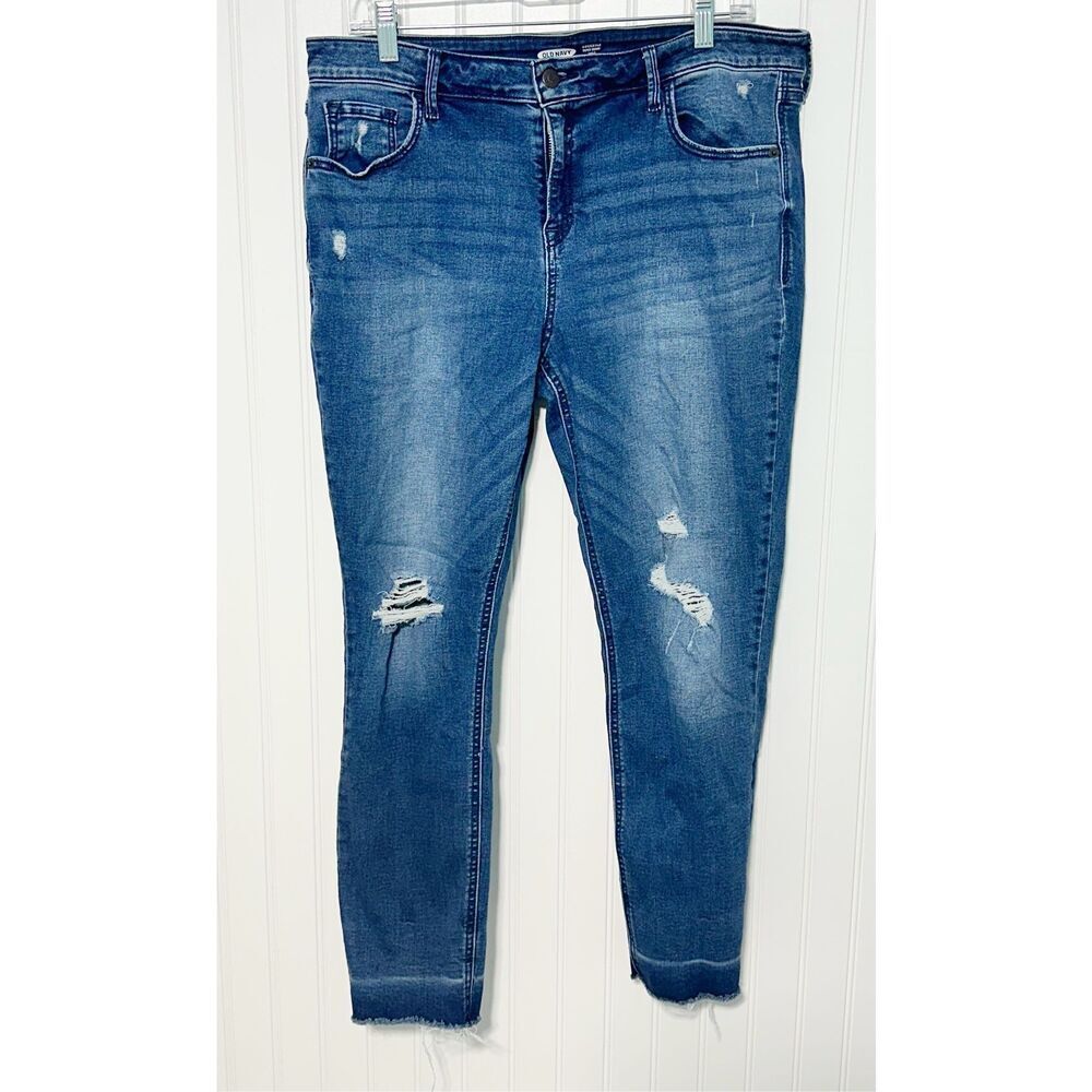 Old Navy Women's Denim Distressed Super Skinny Ankle Jeans Dark Blue Size‎ 14
